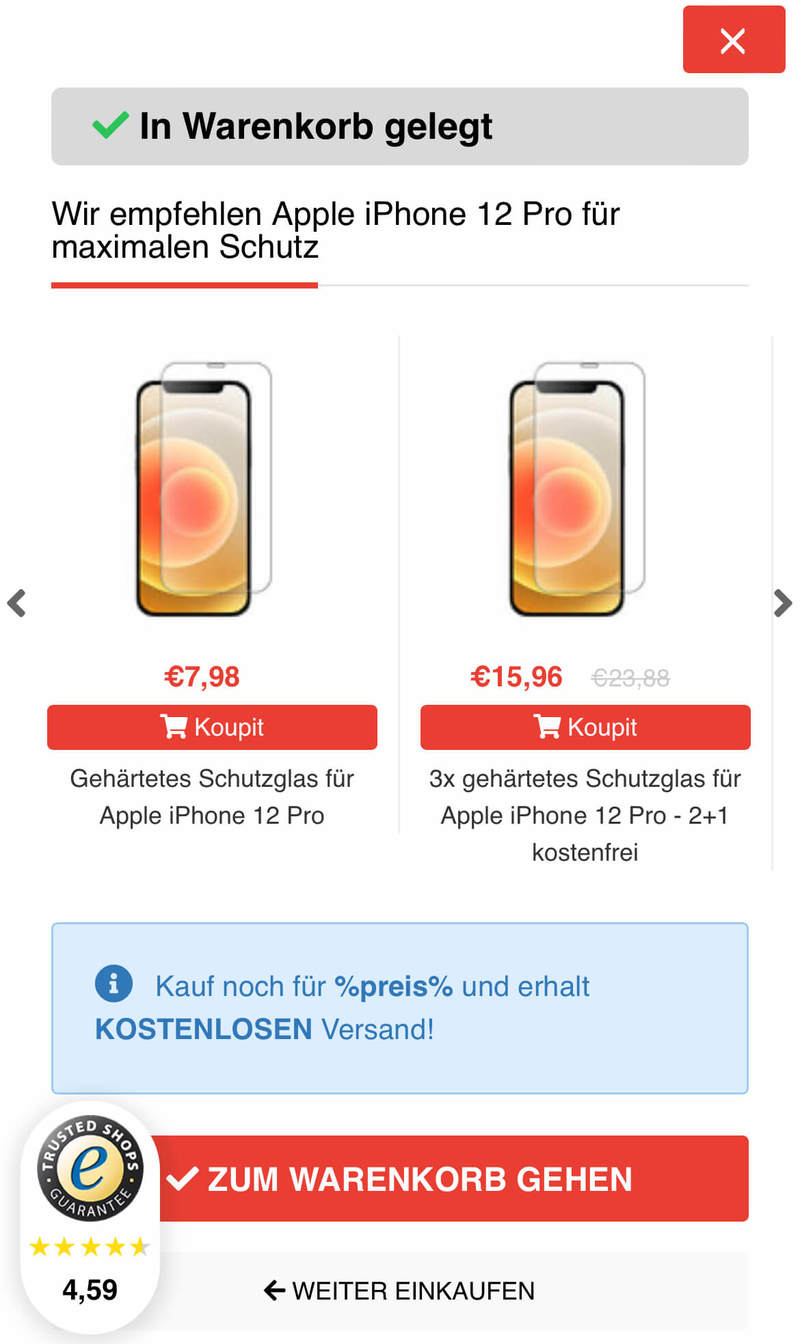 Zu Ihrer Hüllen können Sie ein Schutzglas hinzufügen
