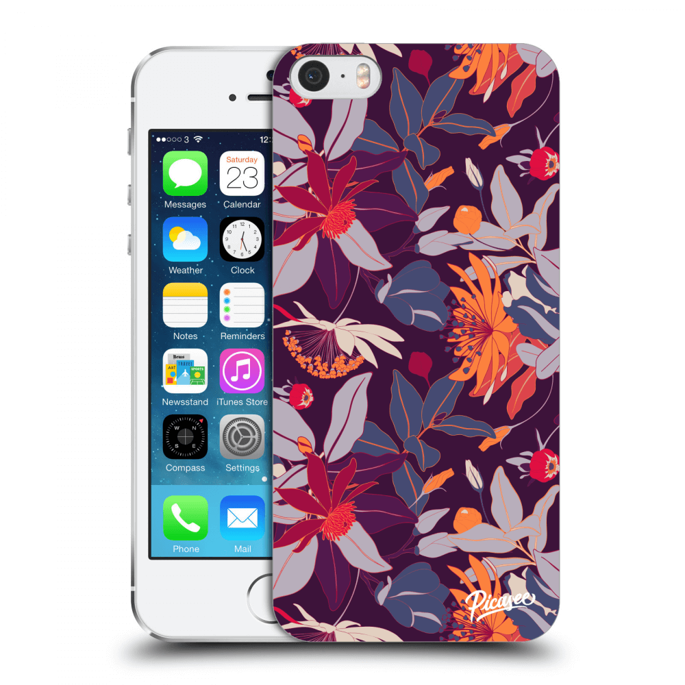 Picasee Apple iPhone 5/5S/SE Hülle - Transparentes Silikon - Purple Leaf