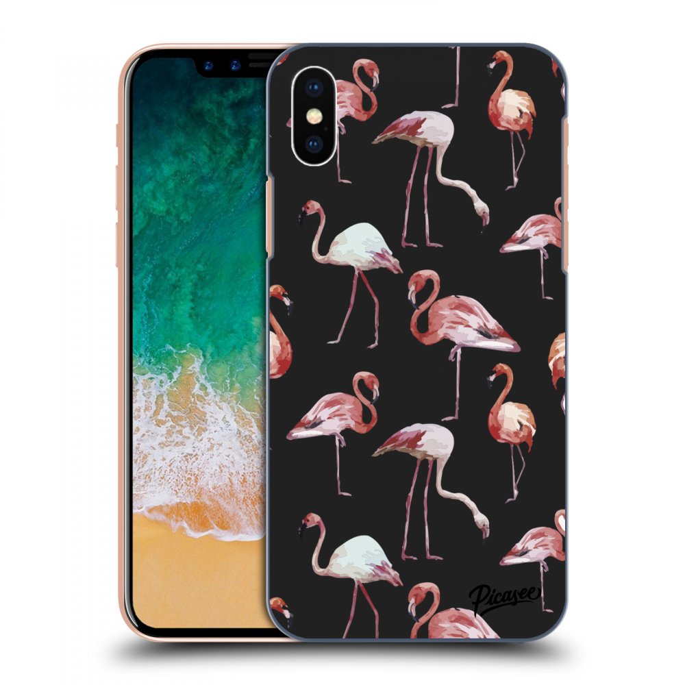 Picasee Apple iPhone X/XS Hülle - Schwarzes Silikon - Flamingos