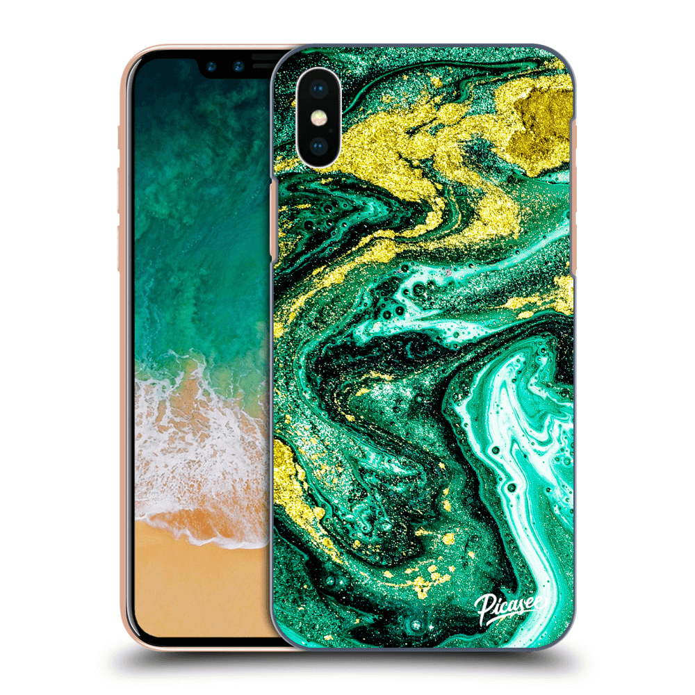 Picasee Apple iPhone X/XS Hülle - Schwarzes Silikon - Green Gold