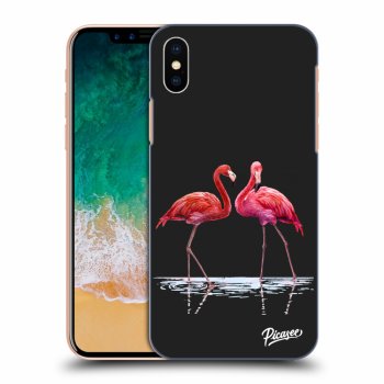 Picasee Apple iPhone X/XS Hülle - Schwarzes Silikon - Flamingos couple