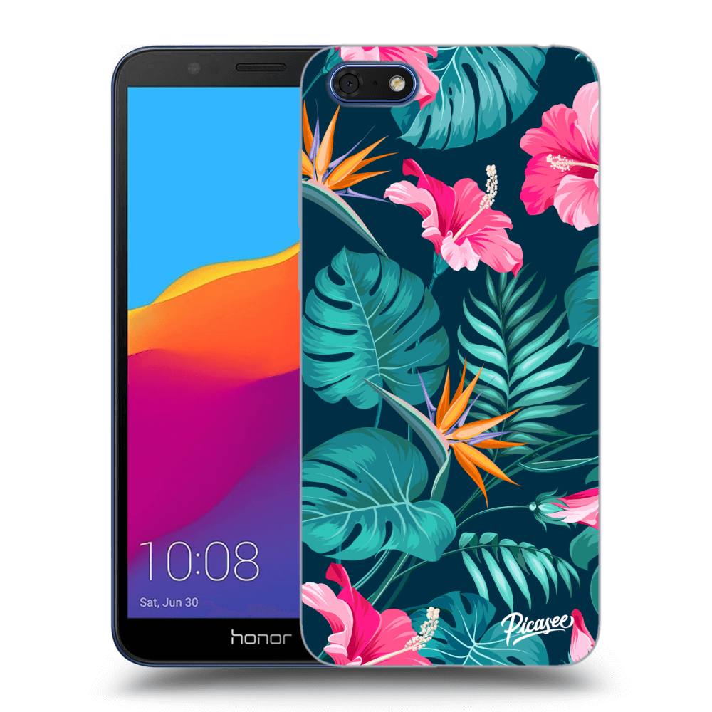 Picasee Honor 7S Hülle - Schwarzes Silikon - Pink Monstera