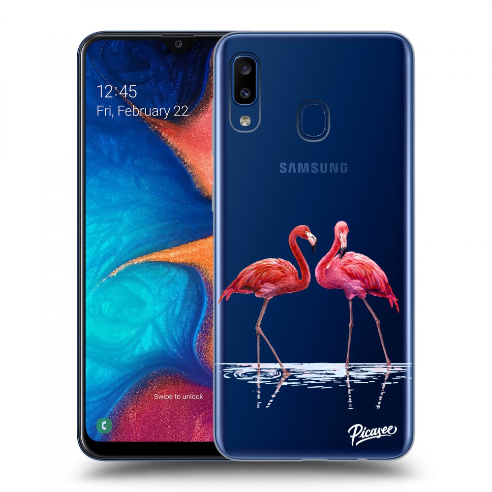 Picasee Samsung Galaxy A20e A202F Hülle - Transparentes Silikon - Flamingos couple