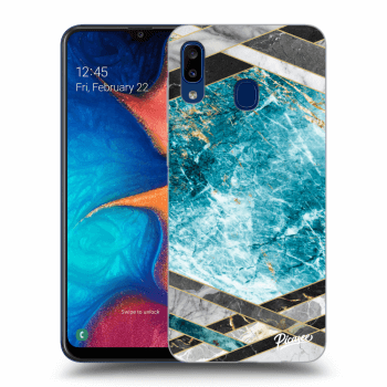 Picasee Samsung Galaxy A20e A202F Hülle - Transparentes Silikon - Blue geometry