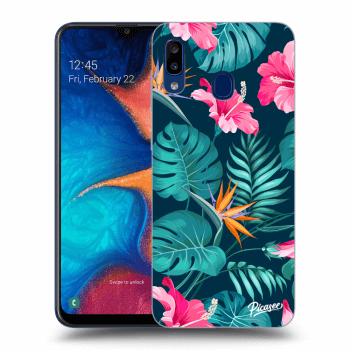 Picasee Samsung Galaxy A20e A202F Hülle - Schwarzes Silikon - Pink Monstera