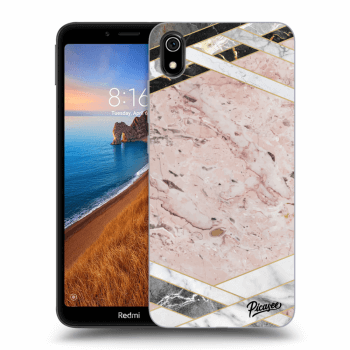 Picasee Xiaomi Redmi 7A Hülle - Schwarzes Silikon - Pink geometry