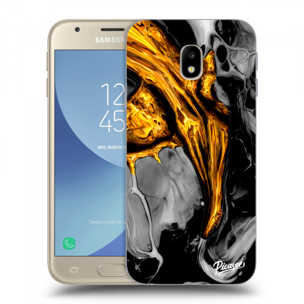 Picasee Samsung Galaxy J3 2017 J330F Hülle - Transparentes Silikon - Black Gold