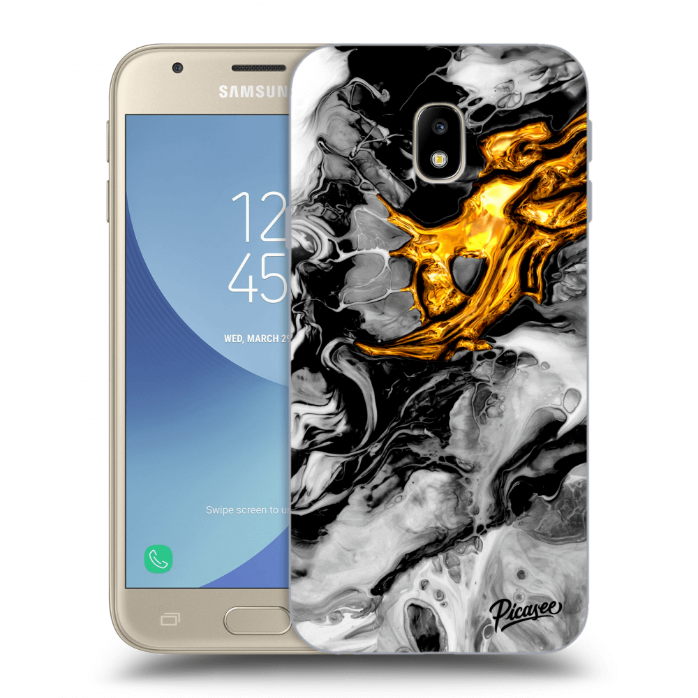 Picasee Samsung Galaxy J3 2017 J330F Hülle - Transparentes Silikon - Black Gold 2