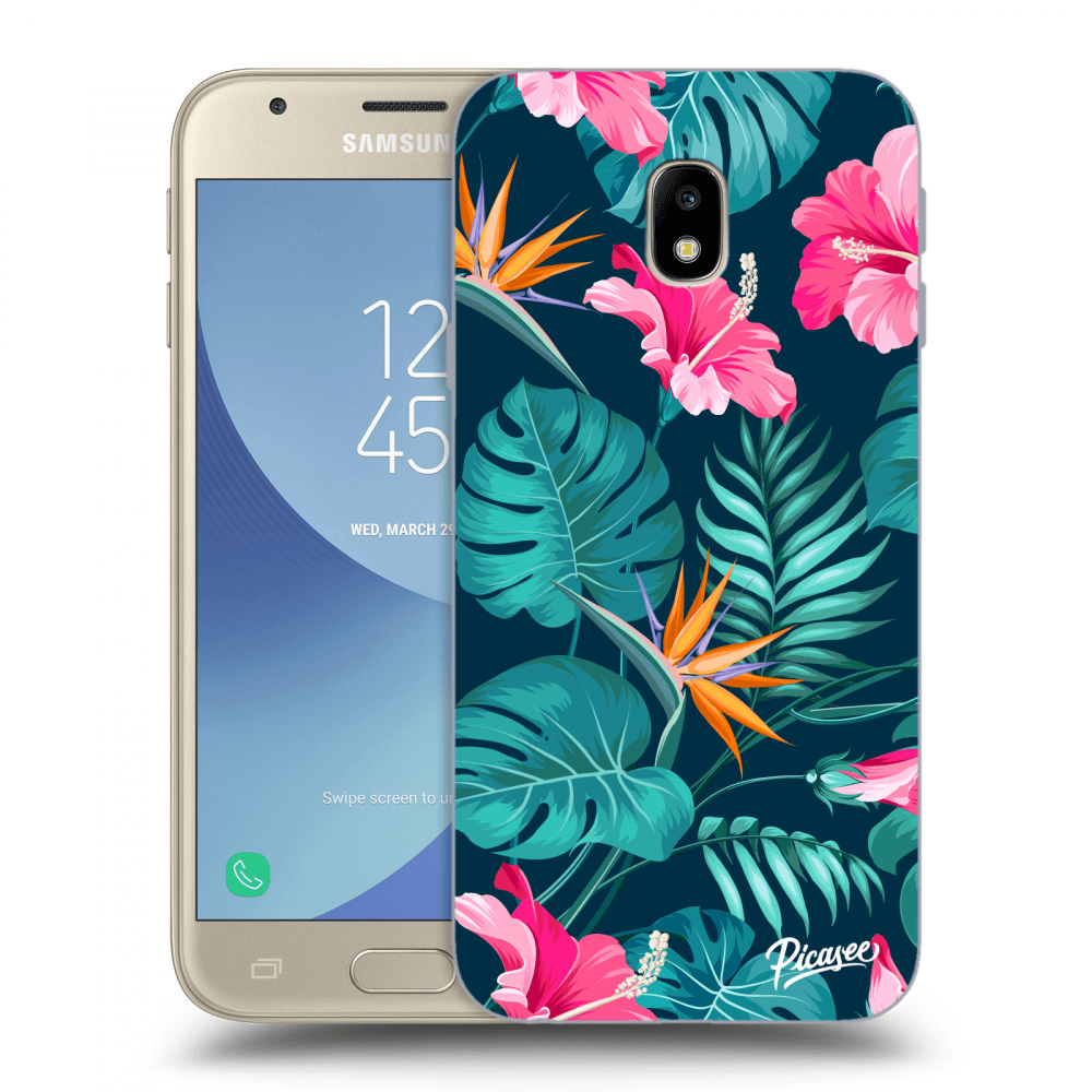 Picasee Samsung Galaxy J3 2017 J330F Hülle - Transparentes Silikon - Pink Monstera