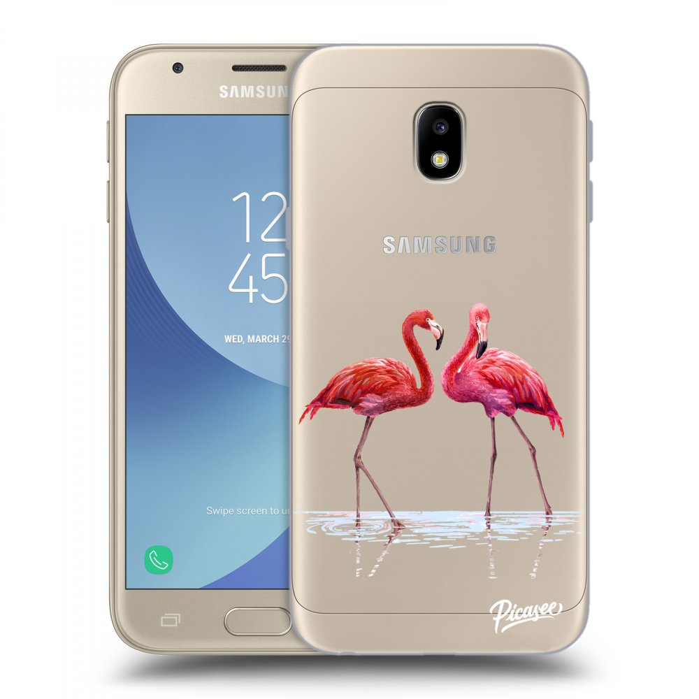 Picasee Samsung Galaxy J3 2017 J330F Hülle - Transparentes Silikon - Flamingos couple