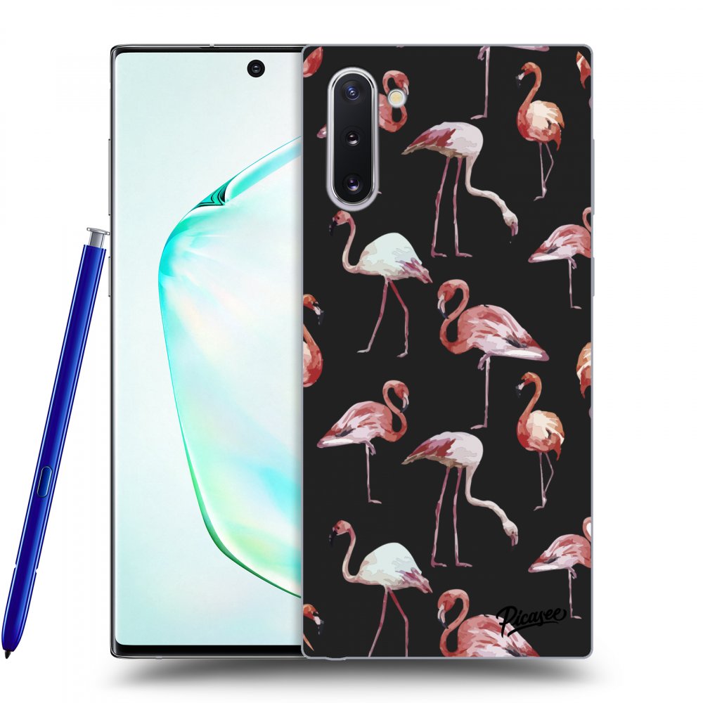 Picasee Samsung Galaxy Note 10 N970F Hülle - Schwarzes Silikon - Flamingos