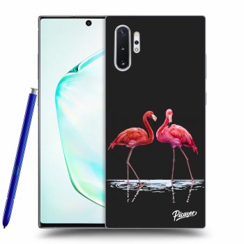 Picasee Samsung Galaxy Note 10+ N975F Hülle - Schwarzes Silikon - Flamingos couple