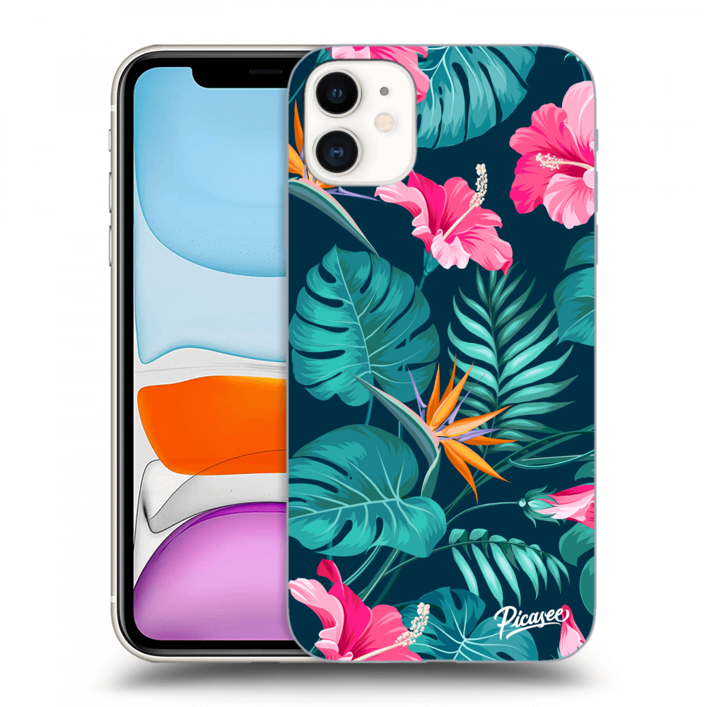 Picasee Apple iPhone 11 Hülle - Transparentes Silikon - Pink Monstera