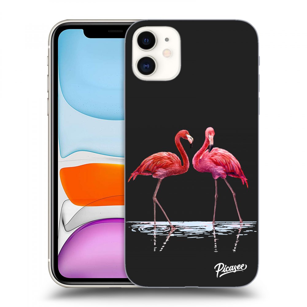 Picasee Apple iPhone 11 Hülle - Schwarzes Silikon - Flamingos couple