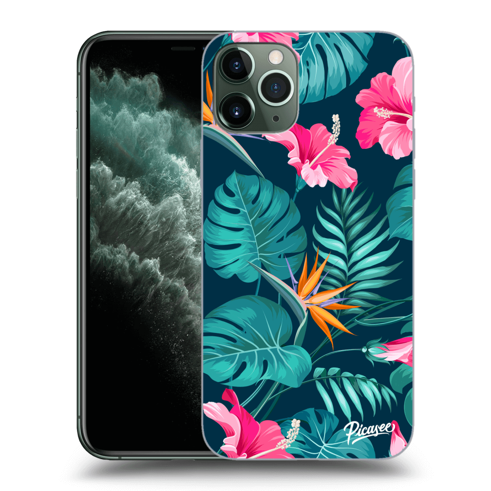 Picasee Apple iPhone 11 Pro Hülle - Schwarzes Silikon - Pink Monstera