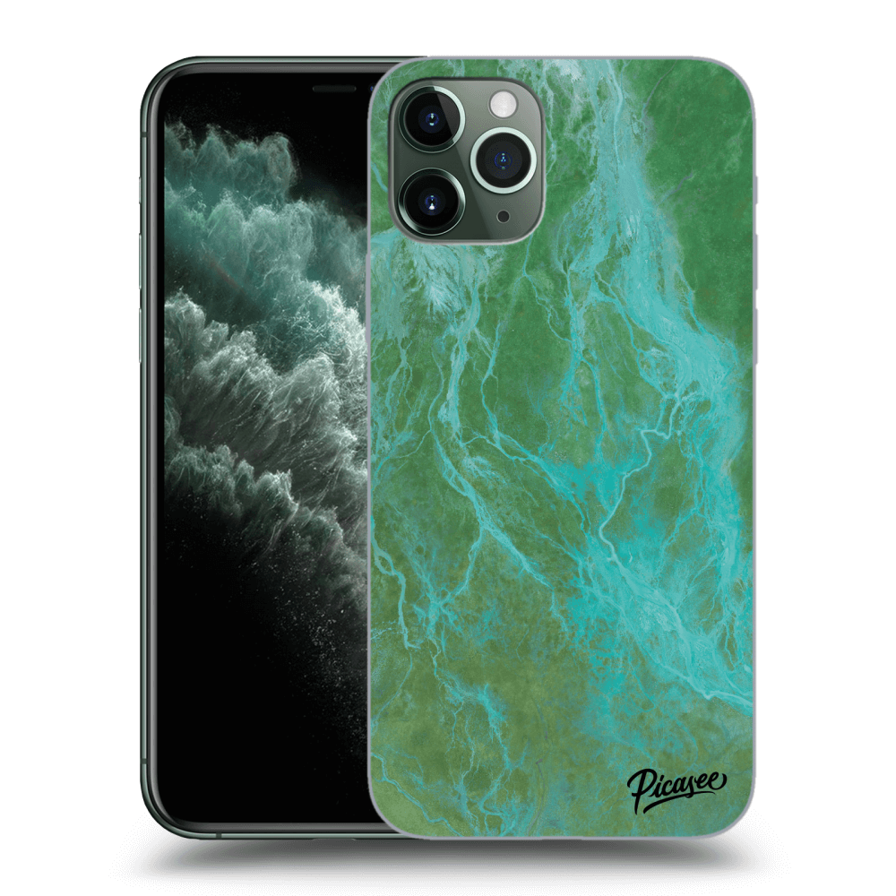 Picasee Apple iPhone 11 Pro Hülle - Schwarzes Silikon - Green marble