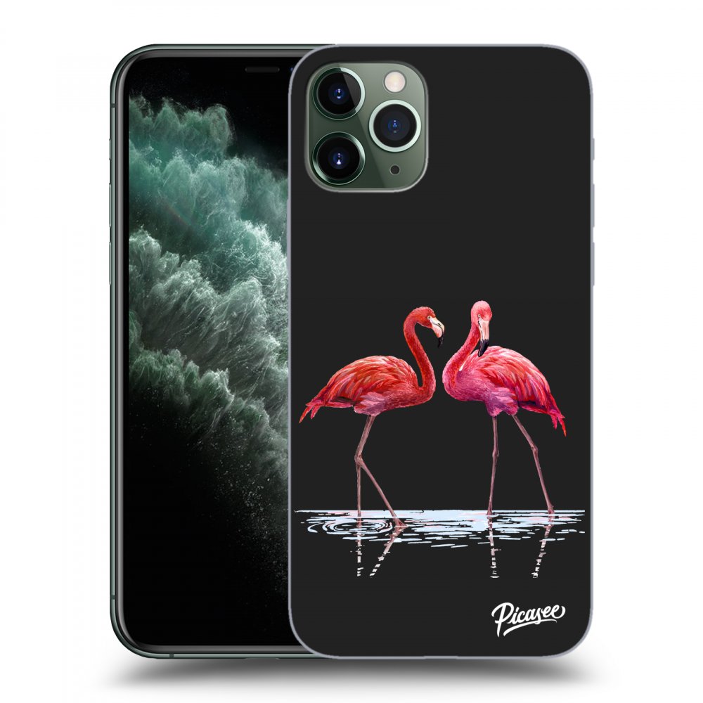 Picasee Apple iPhone 11 Pro Max Hülle - Schwarzes Silikon - Flamingos couple