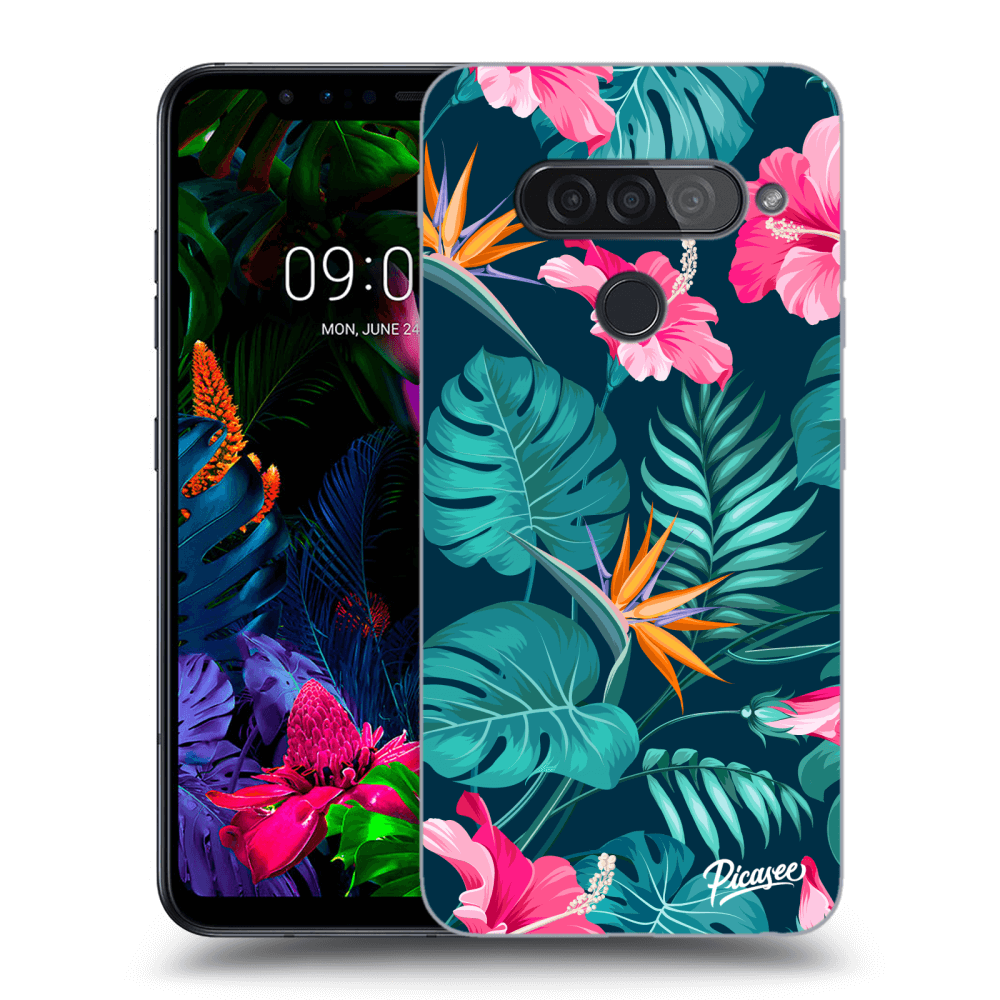 Picasee LG G8s ThinQ Hülle - Transparentes Silikon - Pink Monstera