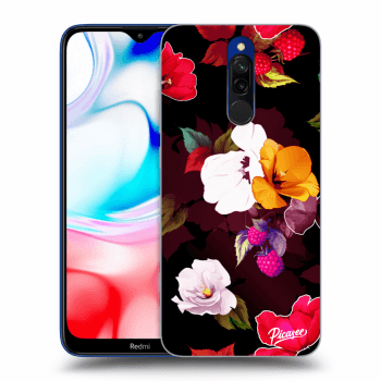 Picasee Xiaomi Redmi 8 Hülle - Schwarzes Silikon - Flowers and Berries