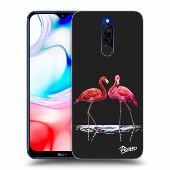 Picasee Xiaomi Redmi 8 Hülle - Schwarzes Silikon - Flamingos couple