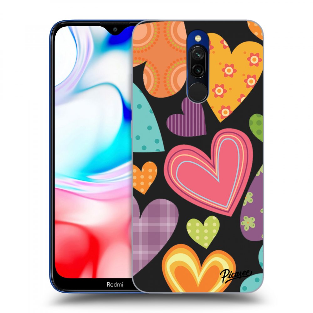 Picasee Xiaomi Redmi 8 Hülle - Schwarzes Silikon - Colored heart