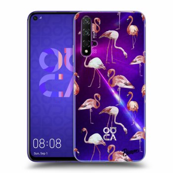 Picasee Huawei Nova 5T Hülle - Transparentes Silikon - Flamingos