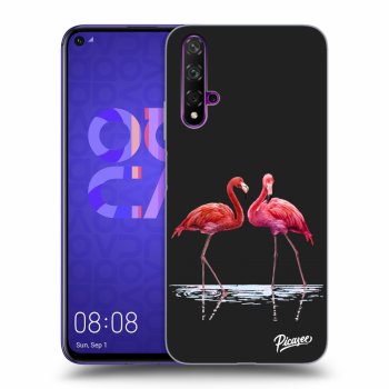 Picasee Huawei Nova 5T Hülle - Schwarzes Silikon - Flamingos couple