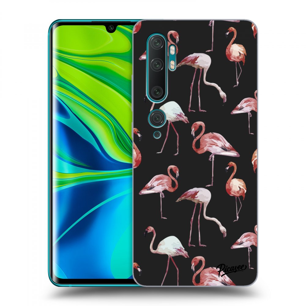 Picasee Xiaomi Mi Note 10 (Pro) Hülle - Schwarzes Silikon - Flamingos