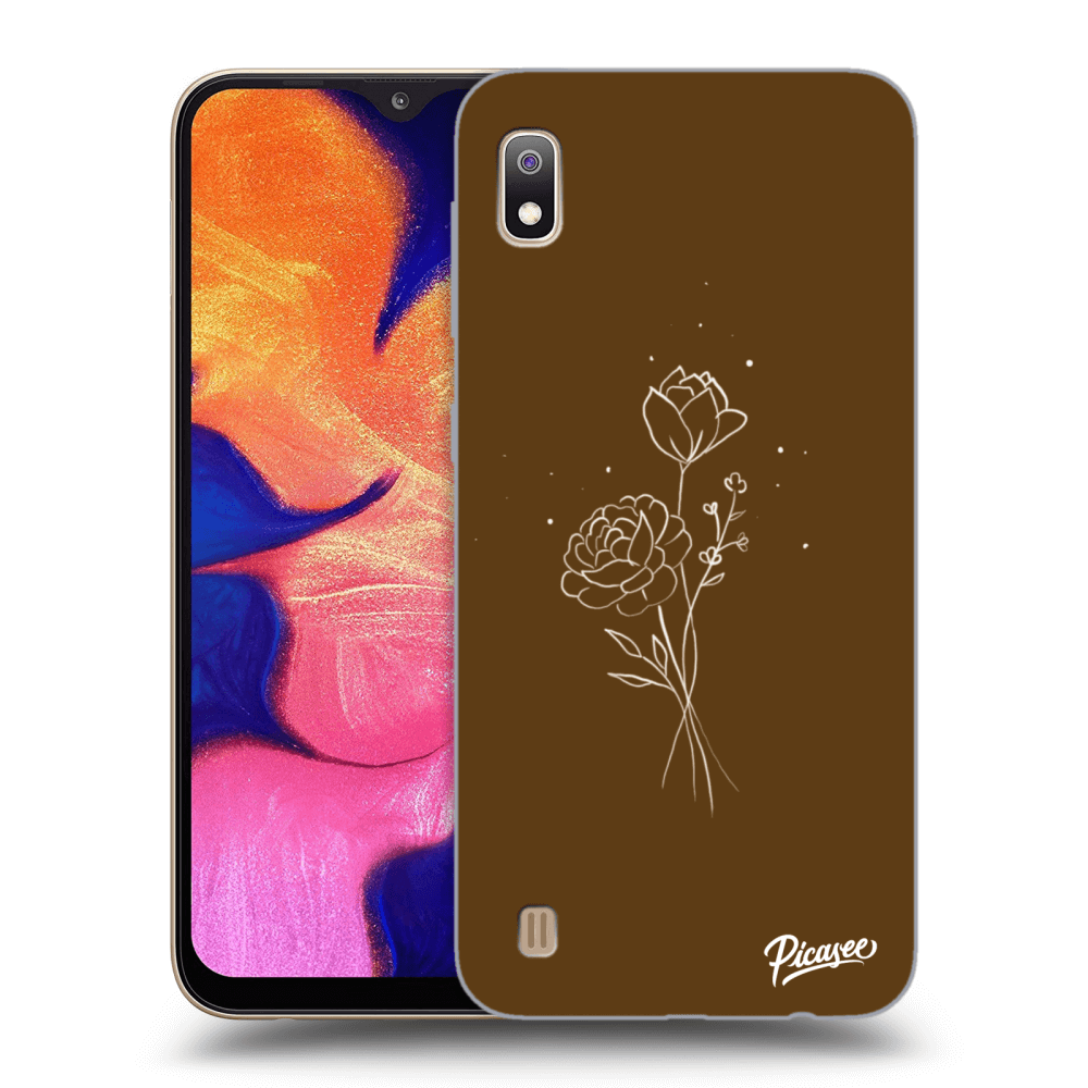 Picasee Samsung Galaxy A10 A105F Hülle - Schwarzes Silikon - Brown flowers