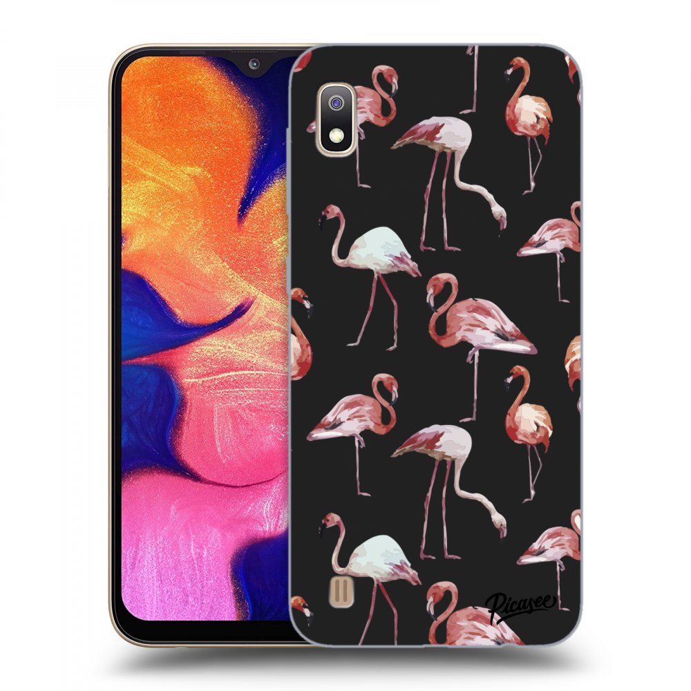 Picasee Samsung Galaxy A10 A105F Hülle - Schwarzes Silikon - Flamingos