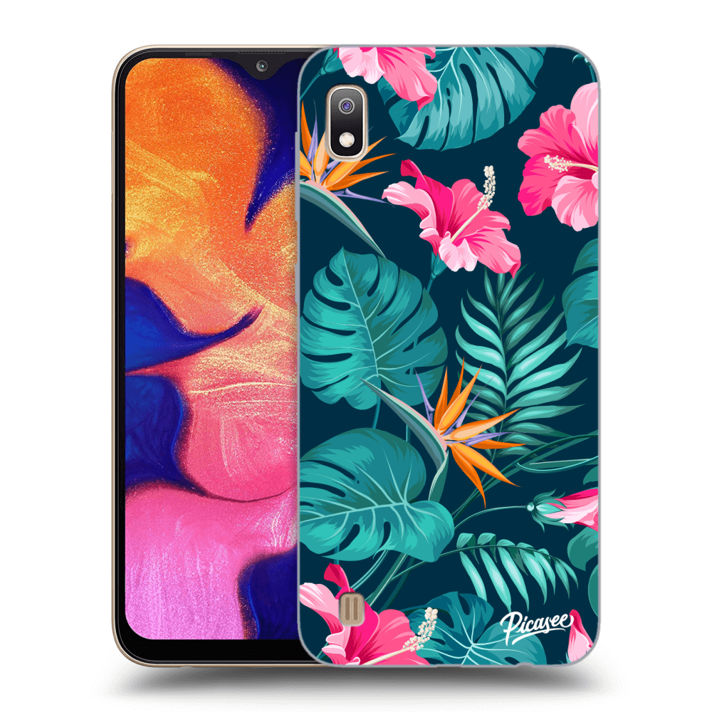 Picasee Samsung Galaxy A10 A105F Hülle - Transparentes Silikon - Pink Monstera