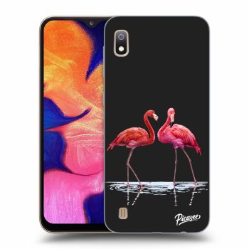 Picasee Samsung Galaxy A10 A105F Hülle - Schwarzes Silikon - Flamingos couple