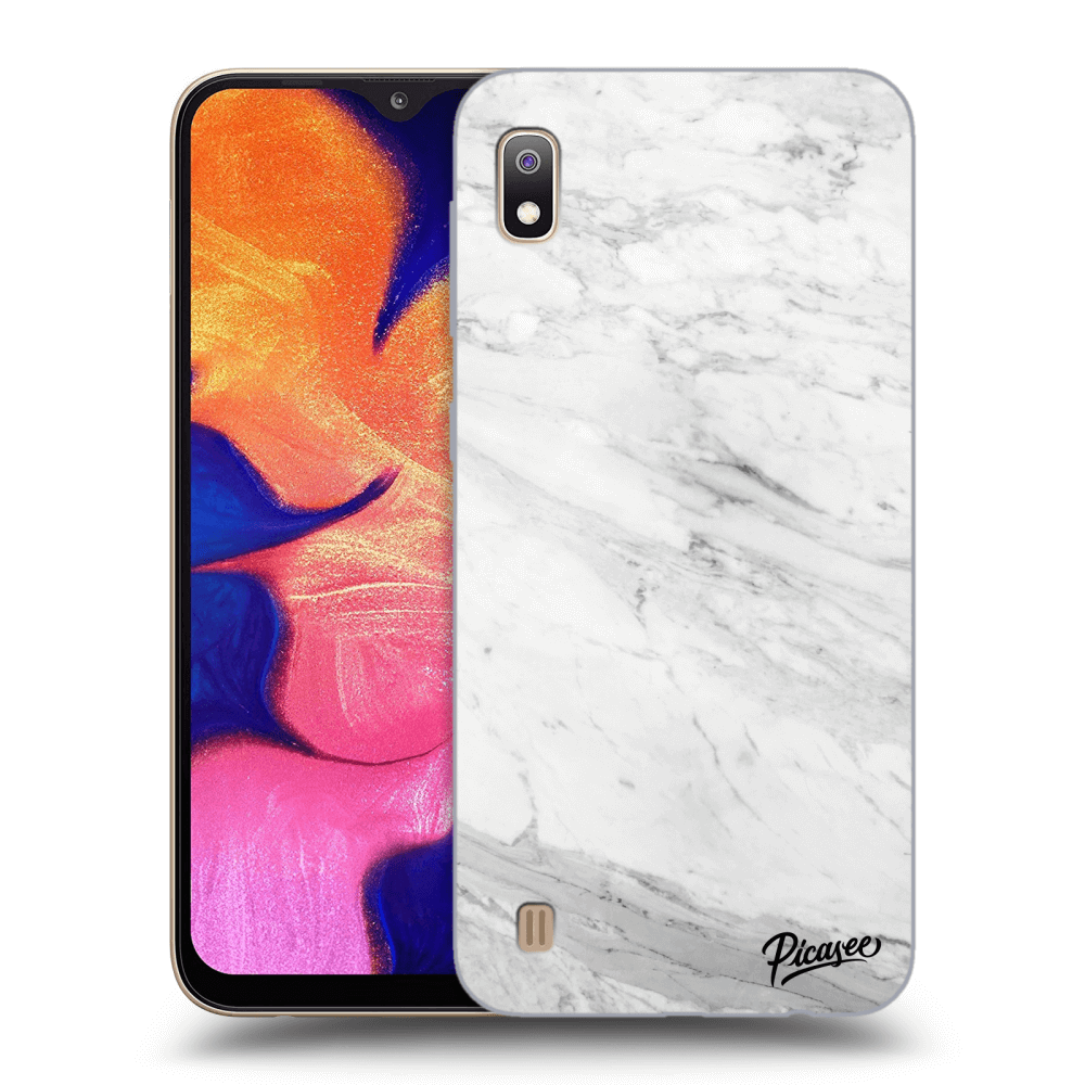 Picasee Samsung Galaxy A10 A105F Hülle - Schwarzes Silikon - White marble