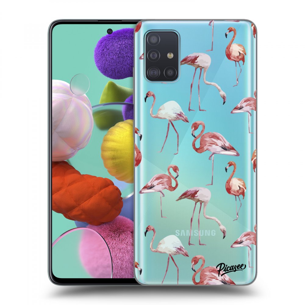 Picasee Samsung Galaxy A51 A515F Hülle - Transparentes Silikon - Flamingos
