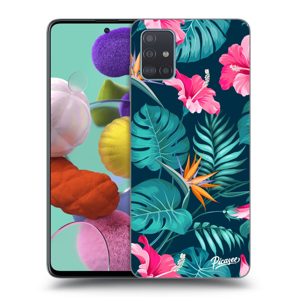 Picasee Samsung Galaxy A51 A515F Hülle - Schwarzes Silikon - Pink Monstera