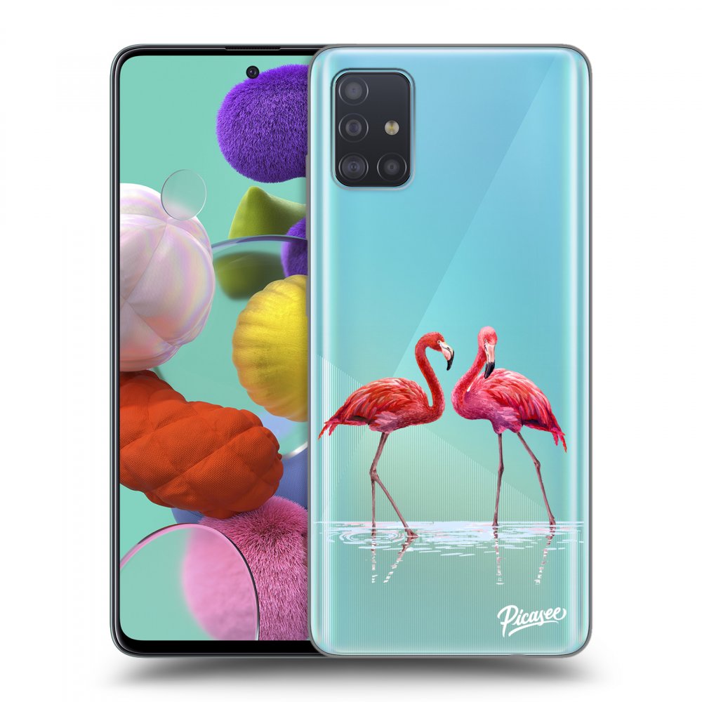 Picasee Samsung Galaxy A51 A515F Hülle - Transparentes Silikon - Flamingos couple