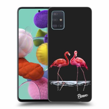 Picasee Samsung Galaxy A51 A515F Hülle - Schwarzes Silikon - Flamingos couple