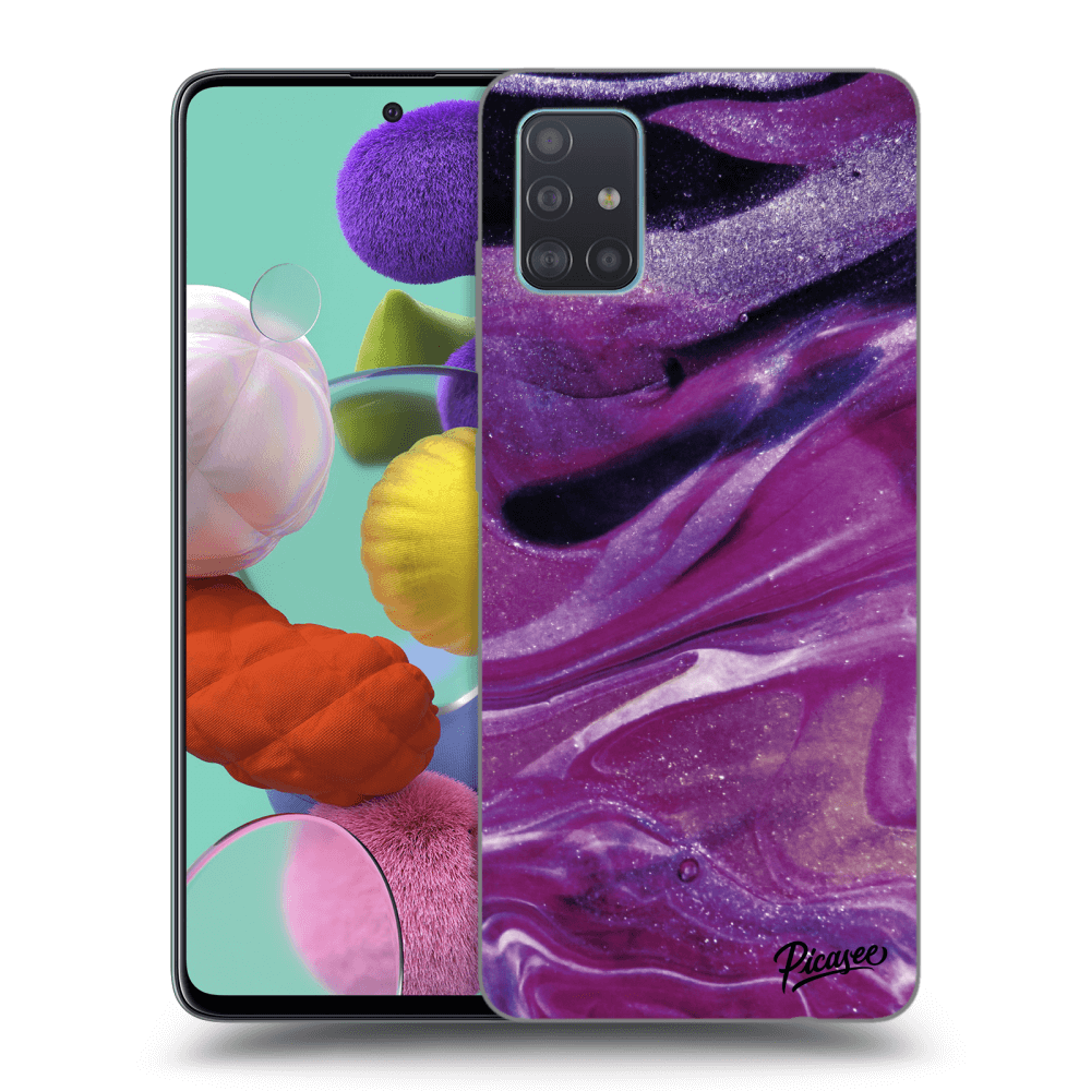 Picasee Samsung Galaxy A51 A515F Hülle - Schwarzes Silikon - Purple glitter