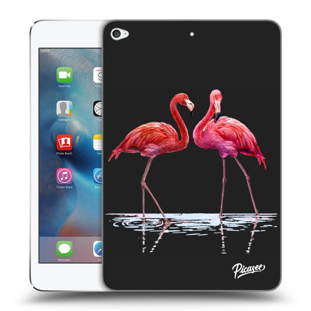 Picasee Schwarze Silikonhülle für Apple iPad mini 4 - Flamingos couple