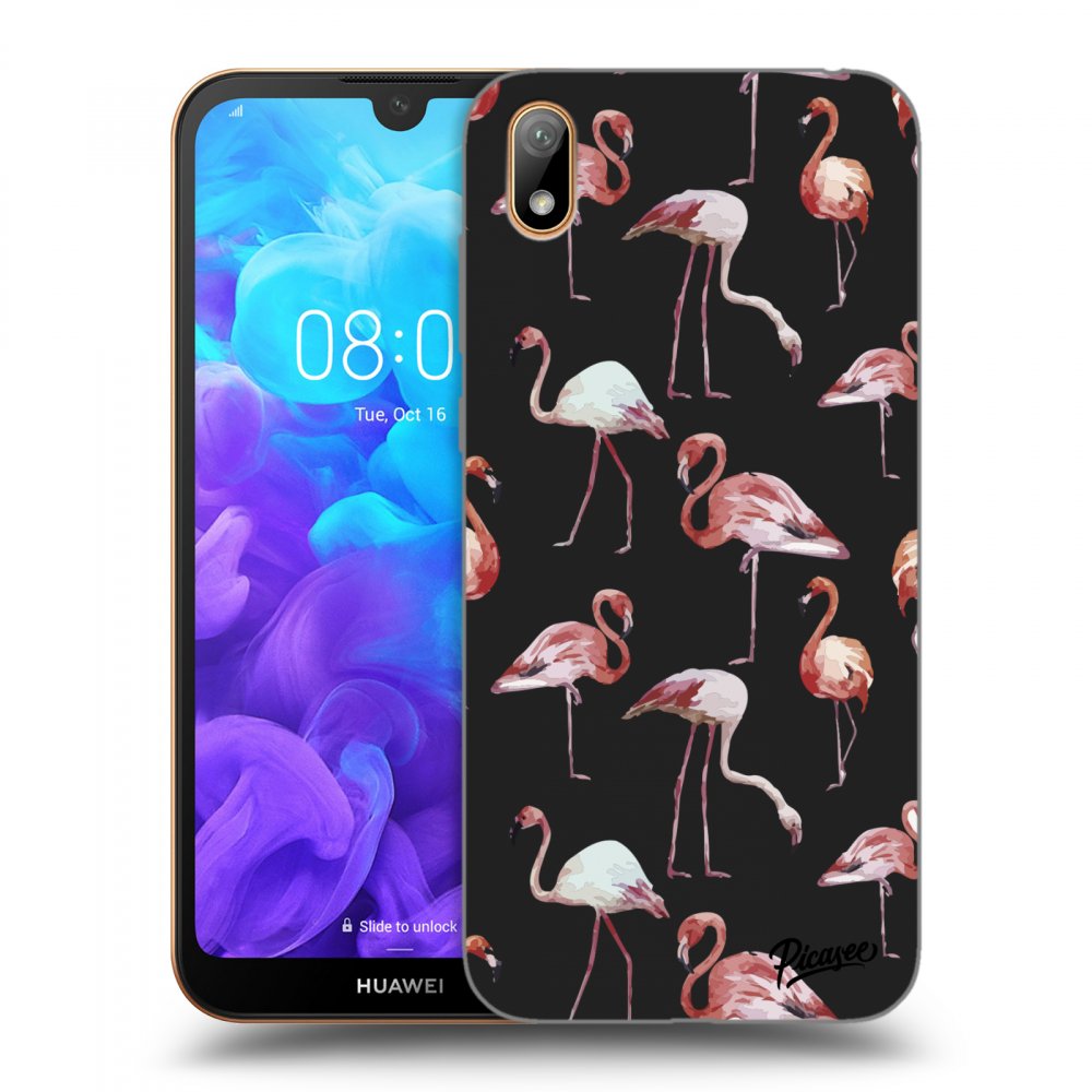 Picasee Huawei Y5 2019 Hülle - Schwarzes Silikon - Flamingos