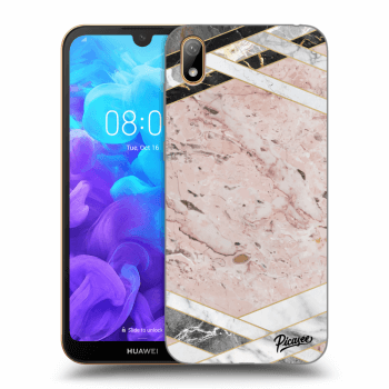 Picasee Huawei Y5 2019 Hülle - Schwarzes Silikon - Pink geometry
