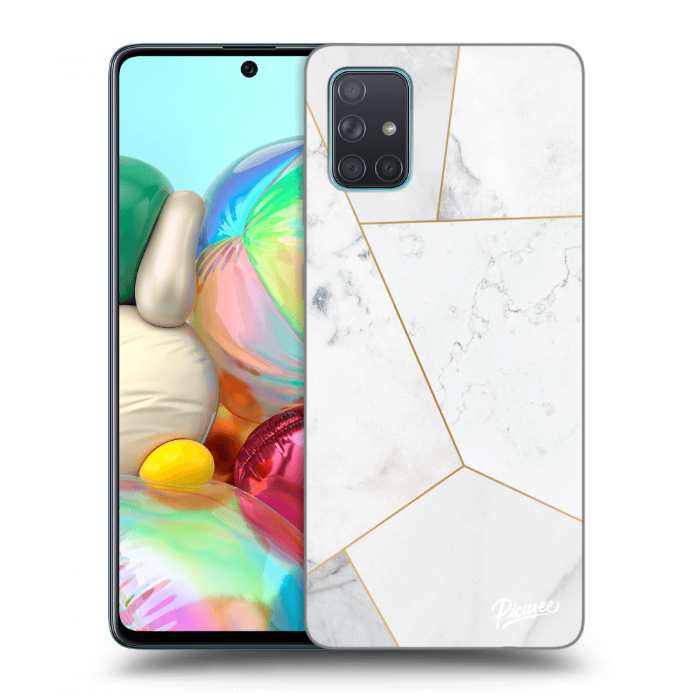 Picasee Samsung Galaxy A71 A715F Hülle - Schwarzes Silikon - White tile