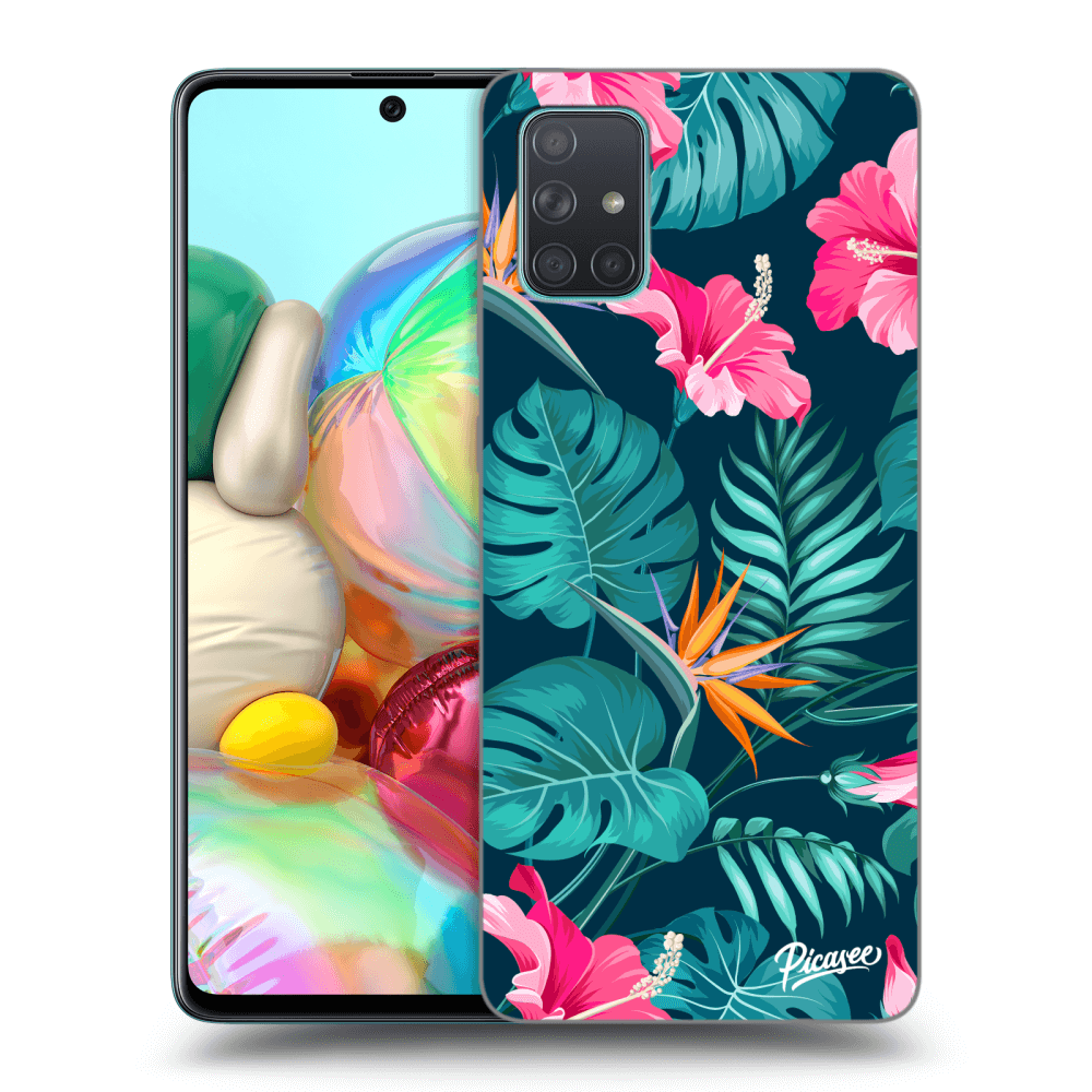 Picasee Samsung Galaxy A71 A715F Hülle - Transparentes Silikon - Pink Monstera