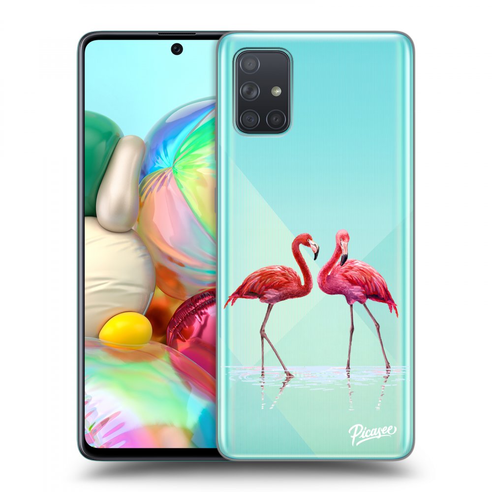 Picasee Samsung Galaxy A71 A715F Hülle - Transparentes Silikon - Flamingos couple
