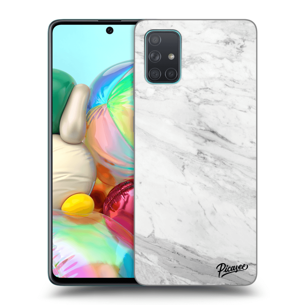 Picasee Samsung Galaxy A71 A715F Hülle - Schwarzes Silikon - White marble