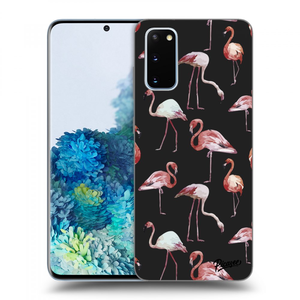 Picasee Samsung Galaxy S20 G980F Hülle - Schwarzes Silikon - Flamingos