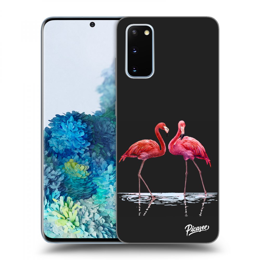 Picasee Samsung Galaxy S20 G980F Hülle - Schwarzes Silikon - Flamingos couple