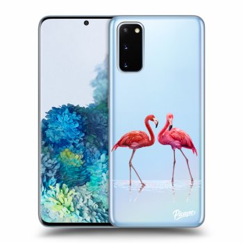 Picasee Samsung Galaxy S20 G980F Hülle - Transparentes Silikon - Flamingos couple