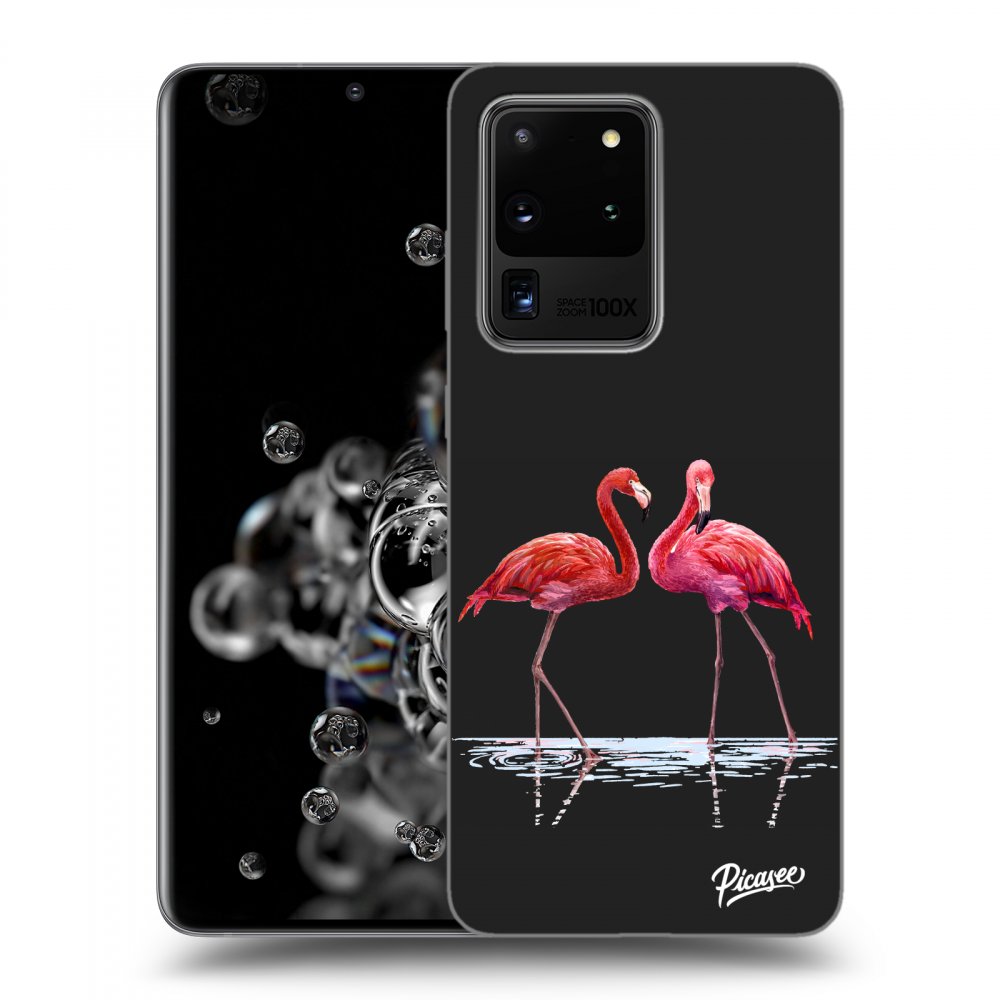 Picasee Samsung Galaxy S20 Ultra 5G G988F Hülle - Schwarzes Silikon - Flamingos couple