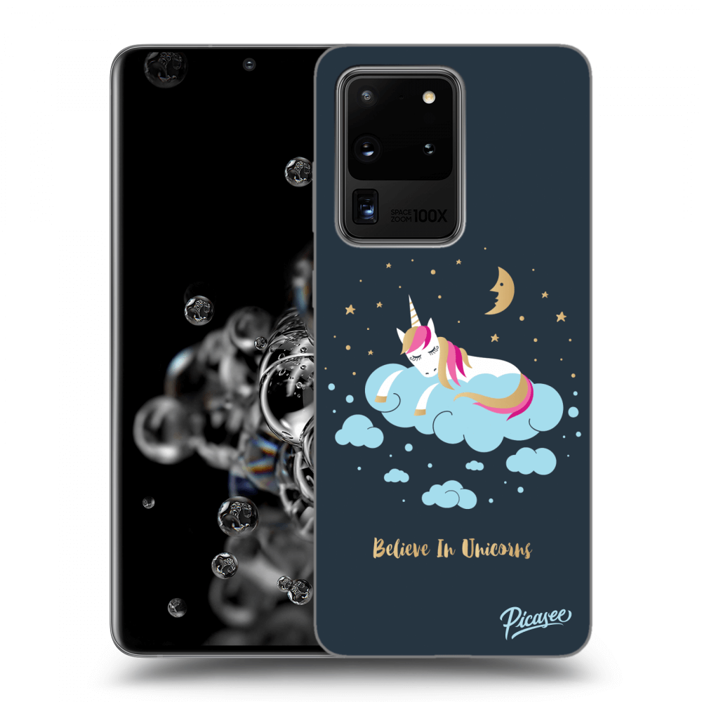 Picasee Samsung Galaxy S20 Ultra 5G G988F Hülle - Schwarzes Silikon - Believe In Unicorns